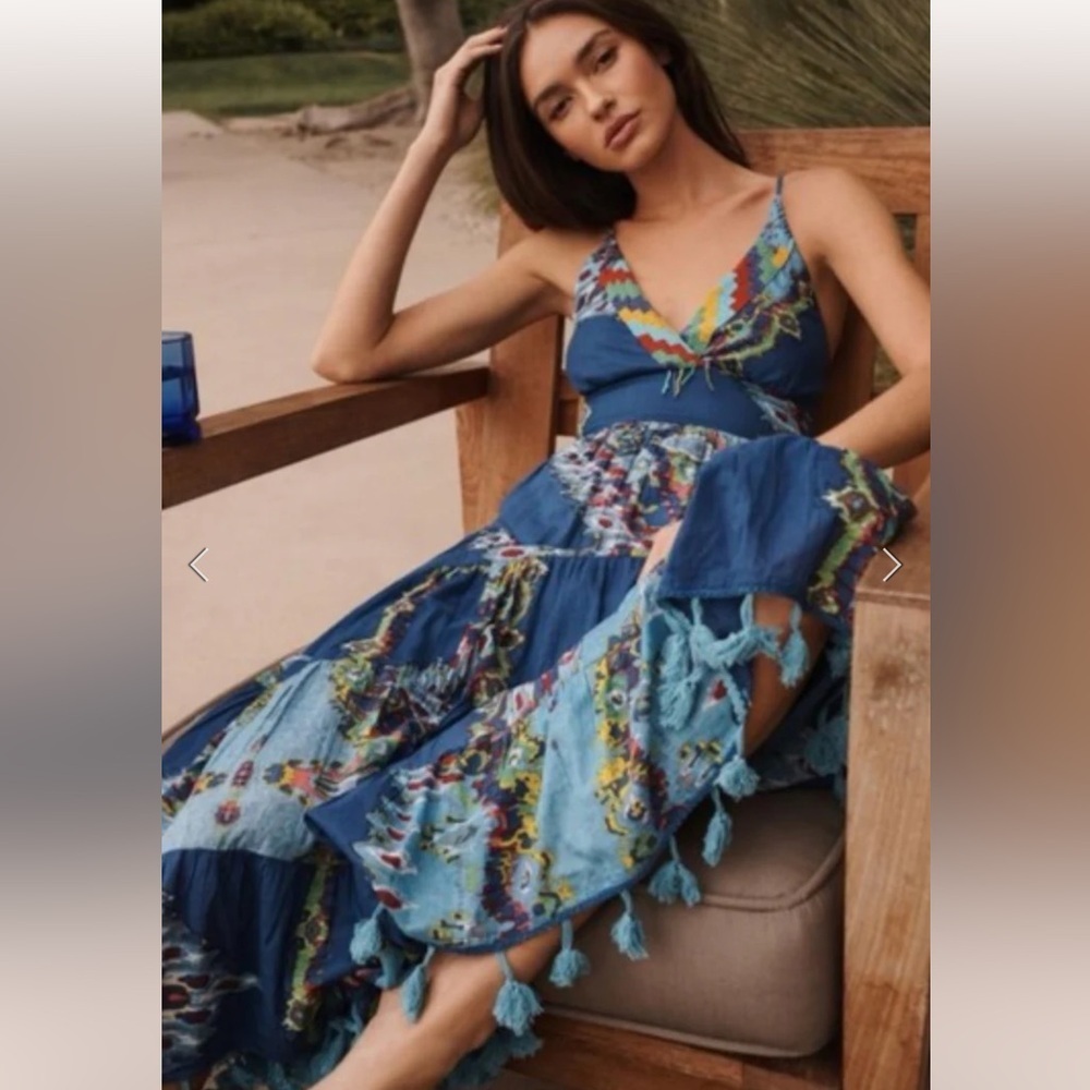Anthropologie Barok Paris Sleeveless V-Neck Tiered
Dress Size M In Iris Blue